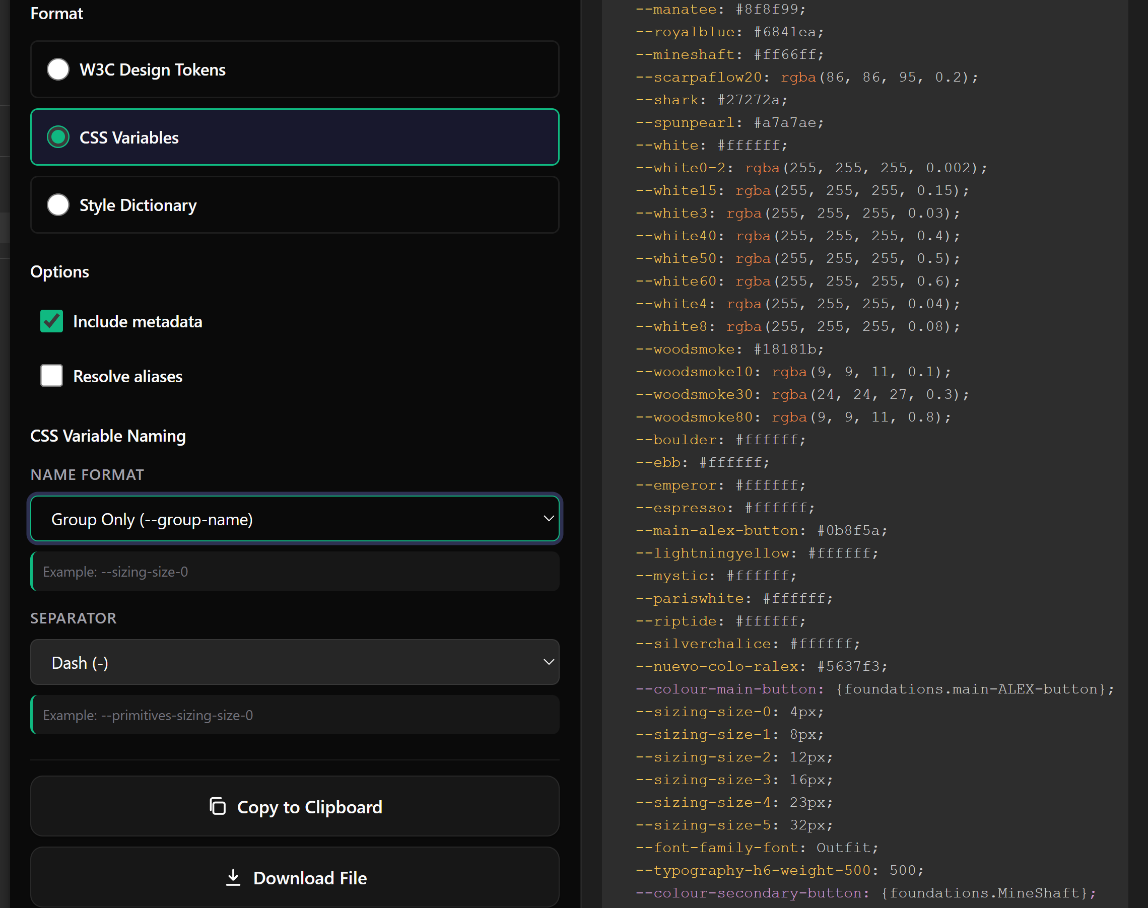 Export CSS Variables
