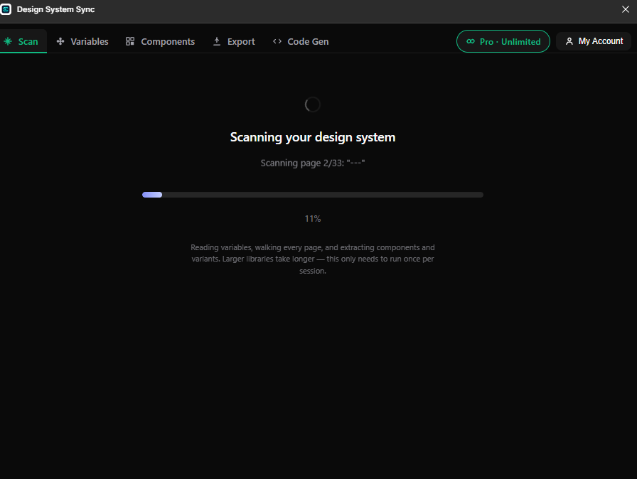 Scanning your design system — progress bar reading variables and components